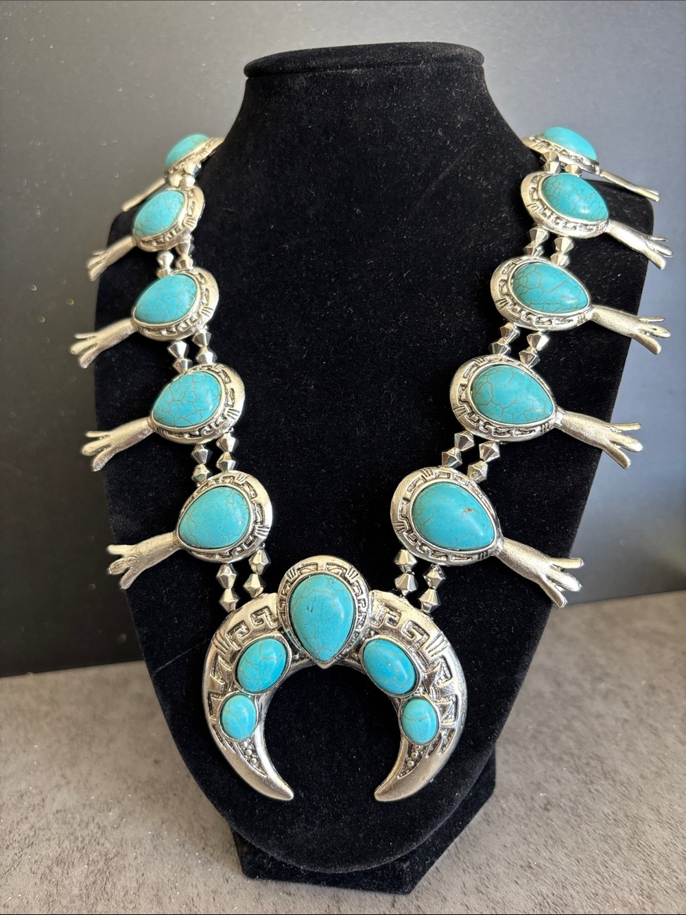 Turquoise Stone Squash Blossom Necklace - Fashion Jewelry